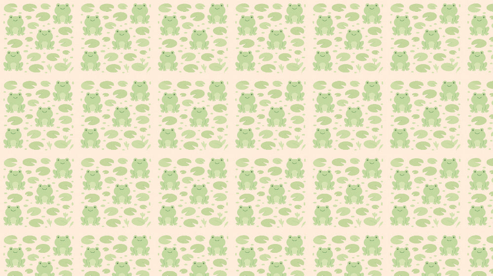 Detailed frog and lily pad mural wallpaper design pattern showing cheerful amphibians by Kids-Mundo
