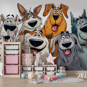 Cheerful dogs wallpaper creating joyful atmosphere in kids bedroom with vibrant animal illustration