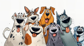 Detailed funny dogs mural wallpaper design pattern showing colorful animated puppies by Kids-Mundo