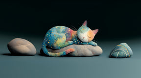 Detailed galaxy cat mural wallpaper design pattern showing sleeping feline in cosmic stars by Kids-Mundo