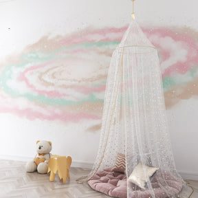 Cosmic galaxy mural wallpaper transforming children's playroom into space sanctuary
