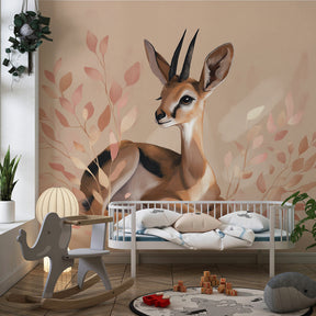 Safari gazelle wallpaper in soft pink tones for children's bedroom by Kids-Mundo