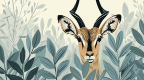 Detailed gazelle forest mural wallpaper design pattern with foliage by Kids-Mundo