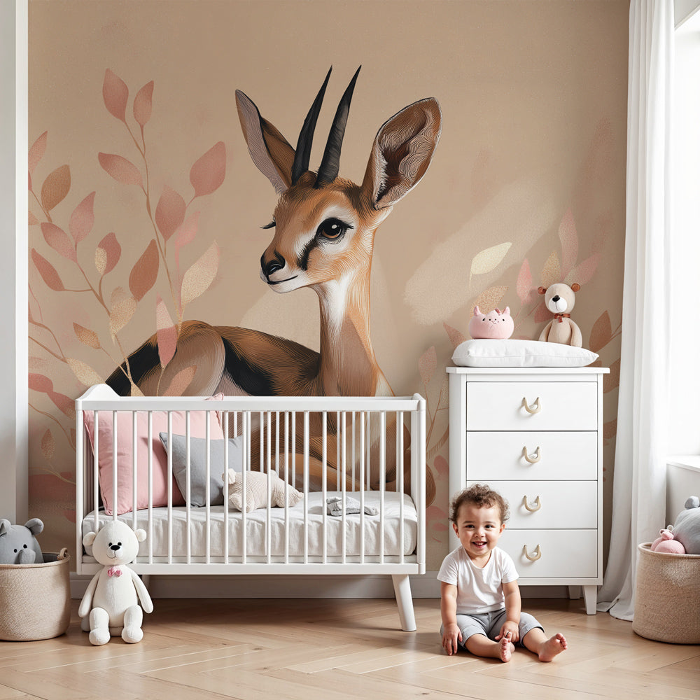 Gentle gazelle mural wallpaper creating peaceful safari nursery decor by Kids-Mundo