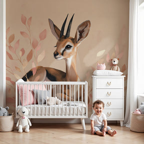 Gentle gazelle mural wallpaper creating peaceful safari nursery decor by Kids-Mundo