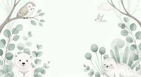 Detailed gentle animals mural wallpaper design pattern showing polar bear, seal and owl by Kids-Mundo