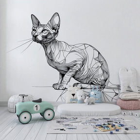 Black and white geometric cat wallpaper transforming contemporary kids bedroom decor