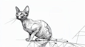 Detailed geometric cat mural wallpaper design pattern in black and white by Kids-Mundo