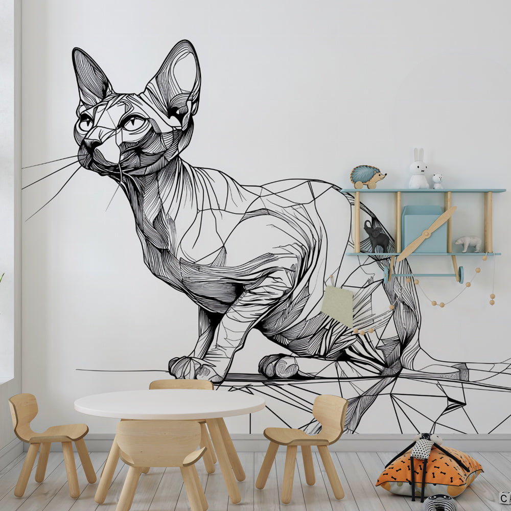 Modern geometric cat wall decor adding artistic sophistication to children's playroom