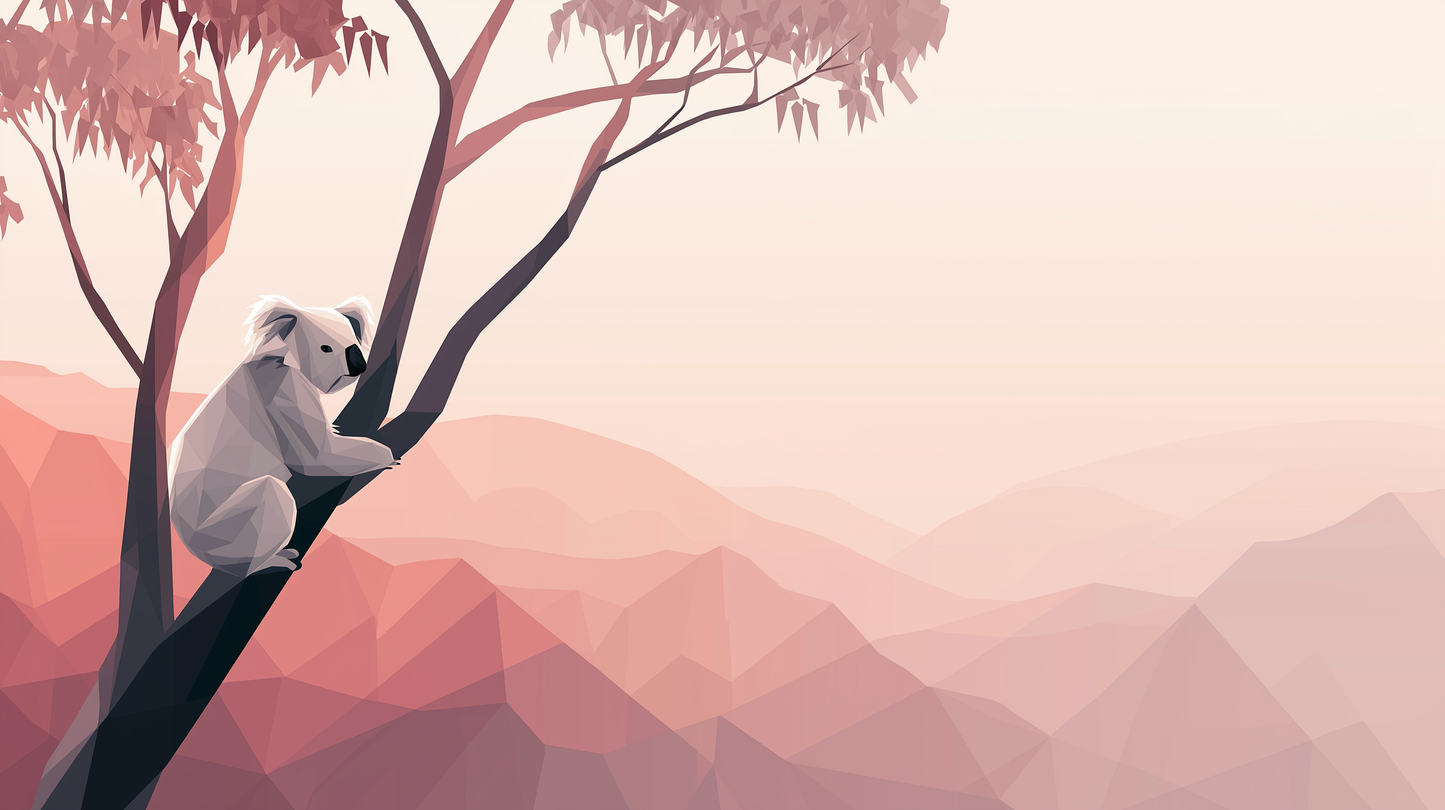 Kids-Mundo geometric koala and dusty pink mountain wall mural artwork shown in full