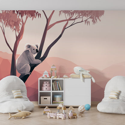Kids-Mundo dusty pink koala mural brightening a playful children's playroom wall