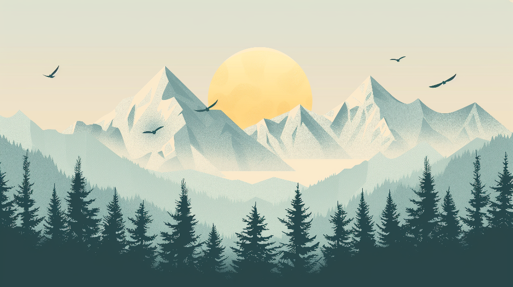 Geometric Mountains and Golden Sun Wall Mural