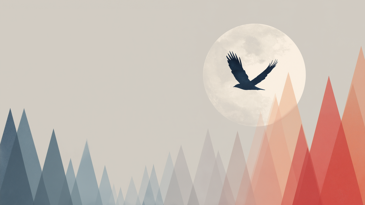 Geometric Mountains with Flying Bird and Moon Wall Mural