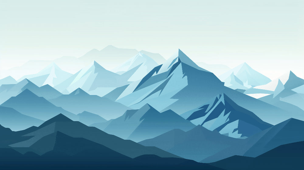 Detailed geometric mountains mural wallpaper design pattern with blue gradient by Kids-Mundo