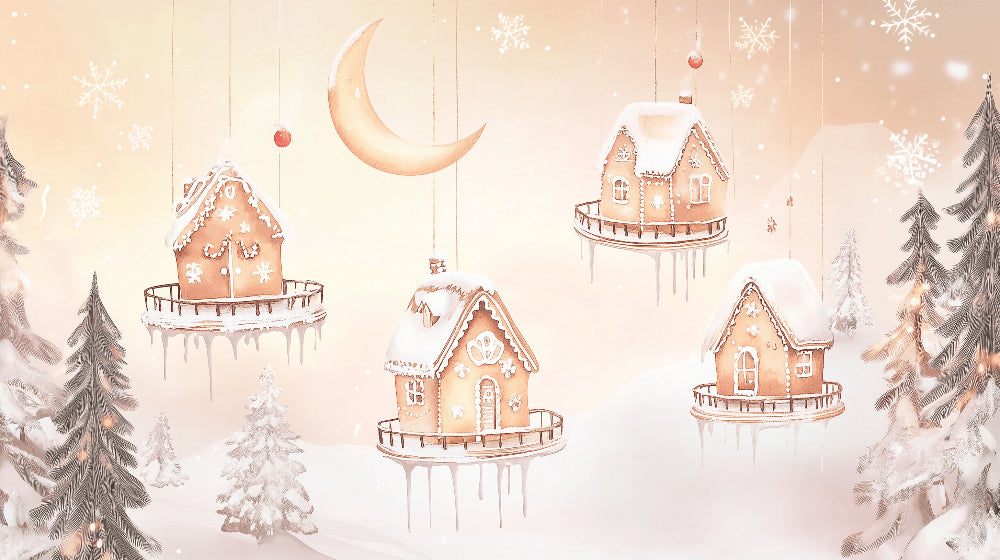 Detailed gingerbread village winter mural wallpaper design pattern by Kids-Mundo