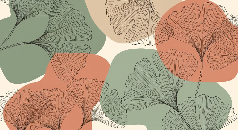 Detailed ginkgo leaves mural wallpaper design pattern showing modern botanical artwork by Kids-Mundo