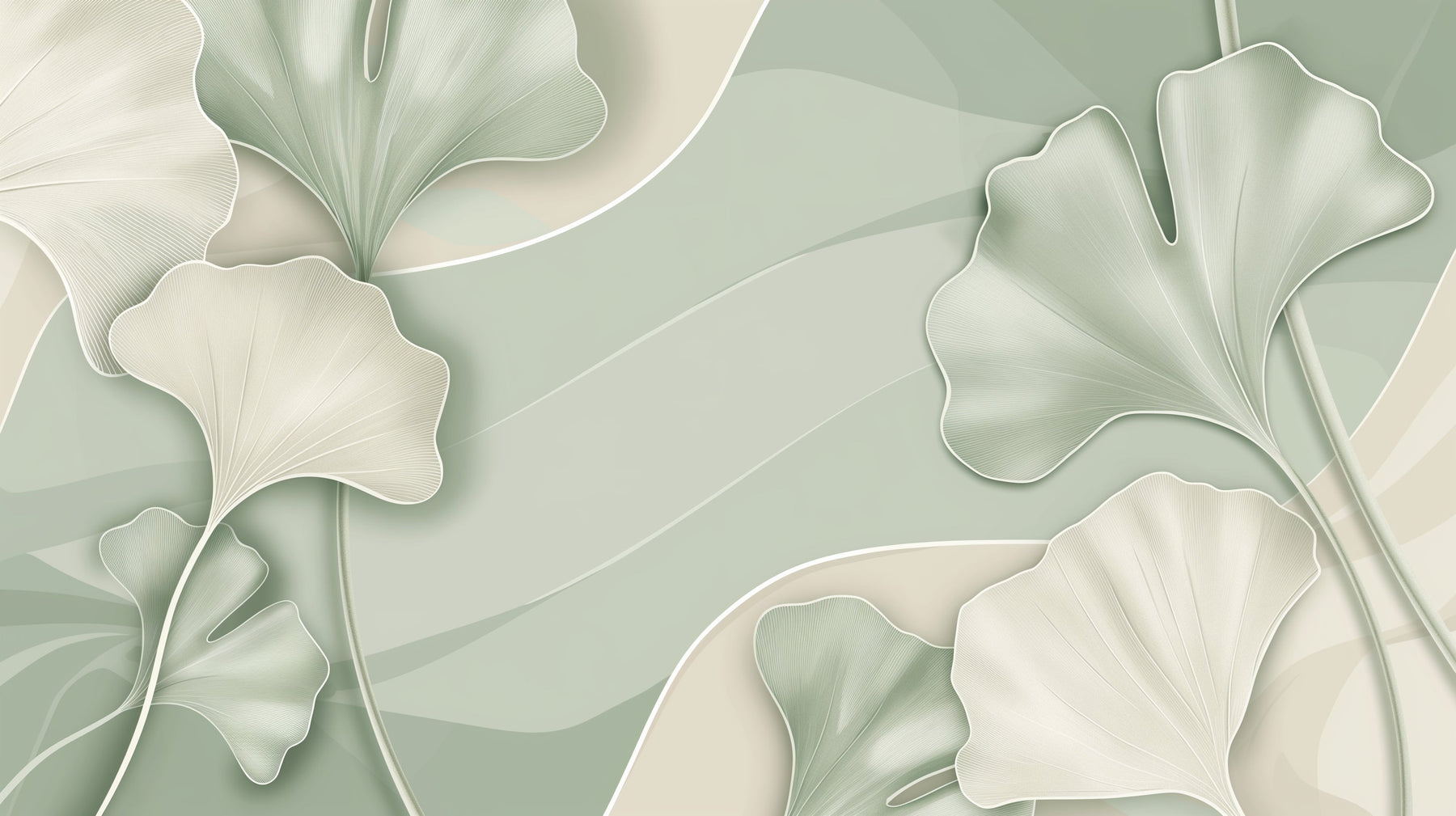 Detailed ginkgo leaves mural wallpaper design pattern showing botanical motifs by Kids-Mundo
