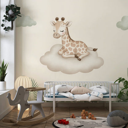 Kids-Mundo jungle giraffe wall mural adding calm charm to a children's playroom