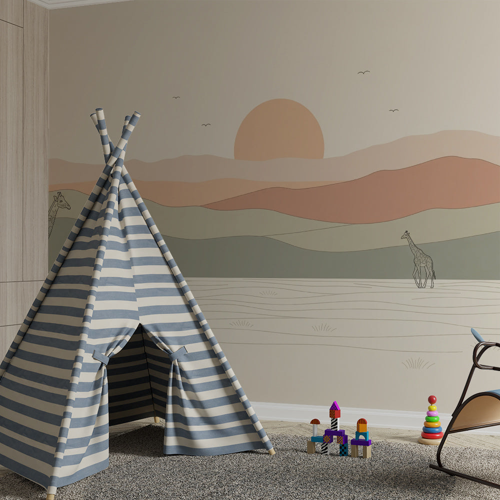 Kids-Mundo pastel giraffe wall mural made to measure on a feature wall in a child's bedroom