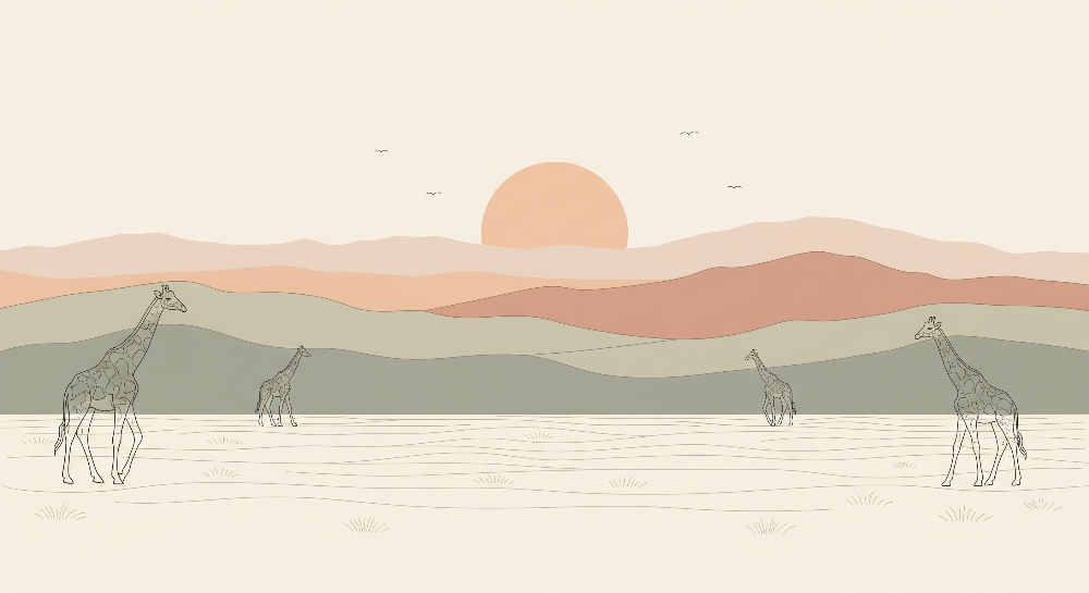 Kids-Mundo flat artwork preview of the pastel giraffe sunset wall mural design