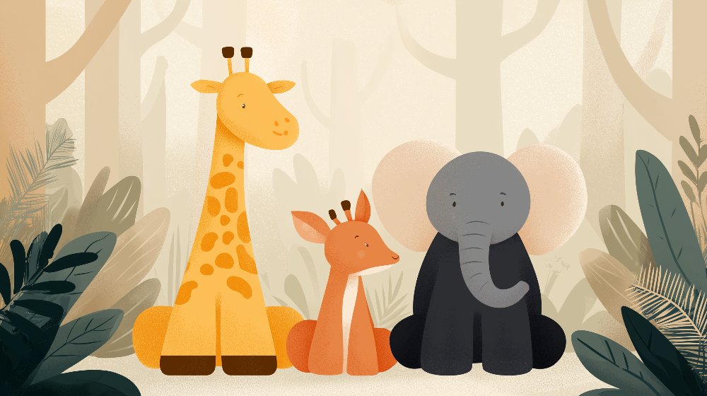 Kids-Mundo flat artwork preview of the giraffe, gazelle and elephant mural