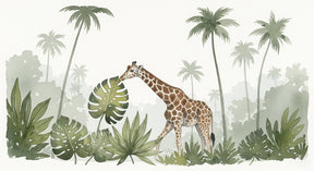 Detailed giraffe and tropical jungle mural wallpaper design pattern by Kids-Mundo