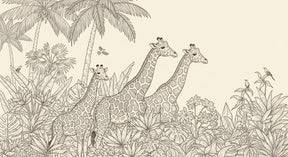 Detailed giraffe jungle mural wallpaper design pattern with tropical foliage by Kids-Mundo