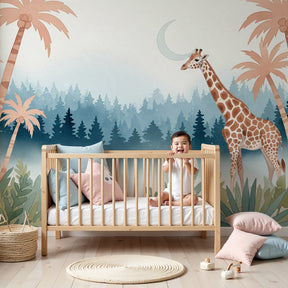 Giraffe jungle mural wallpaper creating peaceful safari nursery decor by Kids-Mundo