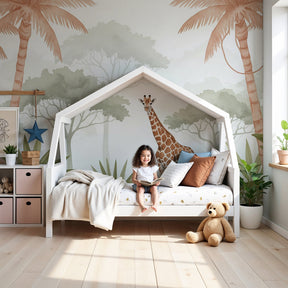 Giraffe jungle mural wallpaper creating safari adventure atmosphere in modern nursery by Kids-Mundo