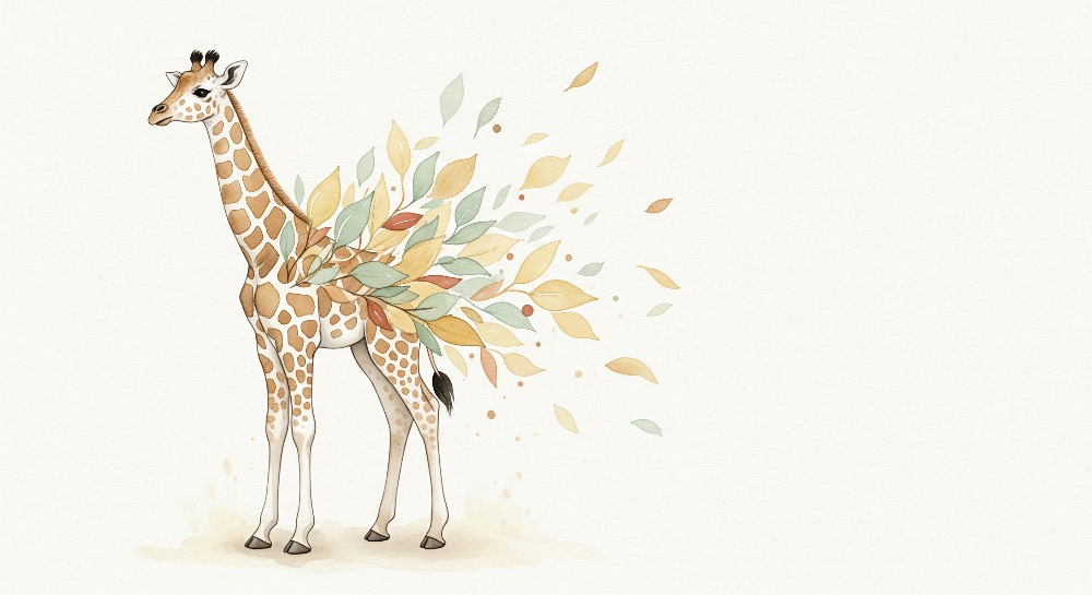 Watercolour Giraffe Leaf Trail Wall Mural