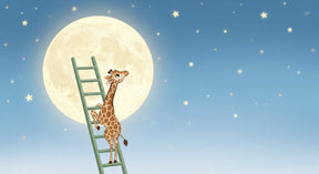 Detailed giraffe climbing to moon wallpaper design pattern with stars by Kids-Mundo