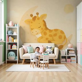 Giraffe moon mural wallpaper creating peaceful nursery atmosphere by Kids-Mundo