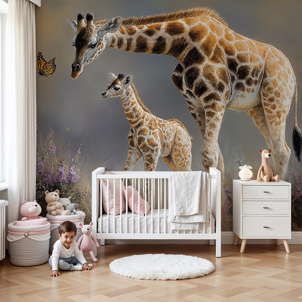Kids-Mundo giraffe mother and calf wall mural made to measure in a nursery