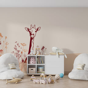 Safari giraffe wallpaper creating peaceful baby room decor with soft pastel colors