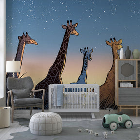 Safari giraffe wallpaper creating peaceful atmosphere in kids bedroom decor