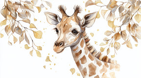 Detailed giraffe and golden foliage mural wallpaper design pattern by Kids-Mundo
