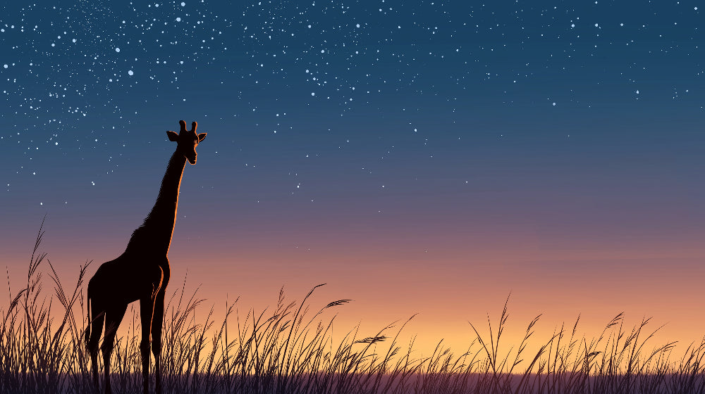 Detailed giraffe starry night mural wallpaper design pattern showing safari sunset by Kids-Mundo