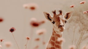 Detailed giraffe mural wallpaper design pattern featuring adorable animal in floral garden by Kids-Mundo