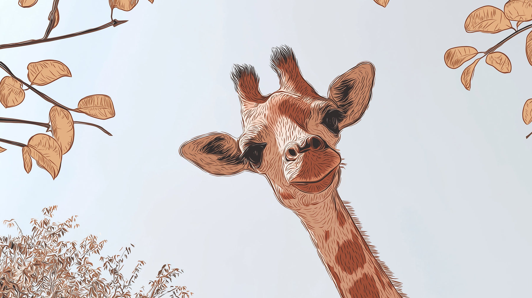 Detailed giraffe mural wallpaper design pattern showing safari animal artwork by Kids-Mundo