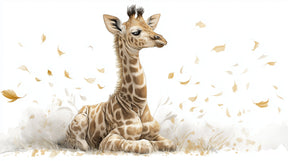 Detailed giraffe and golden leaves mural wallpaper design pattern by Kids-Mundo