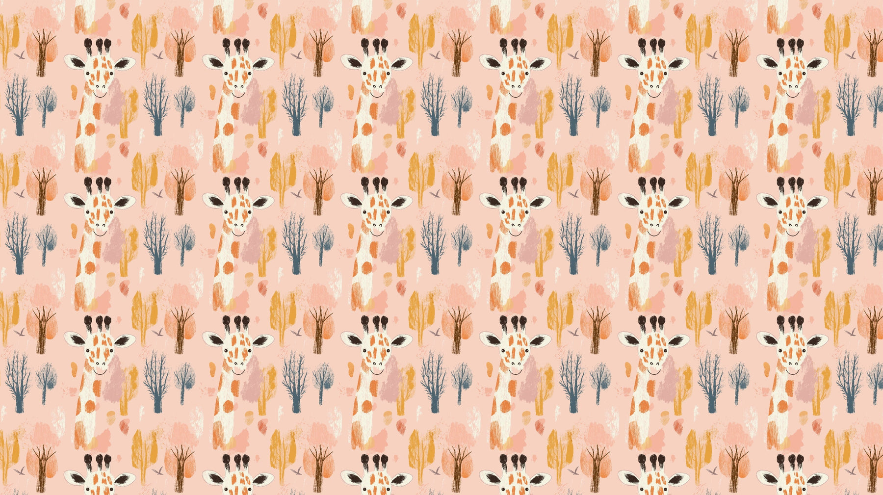 Detailed giraffe safari mural wallpaper design pattern with pastel background by Kids-Mundo