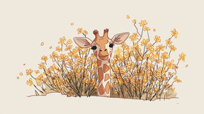 Detailed giraffe and yellow flowers mural wallpaper design pattern by Kids-Mundo