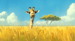 Detailed giraffe in savanna mural wallpaper design pattern showing golden grasses by Kids-Mundo