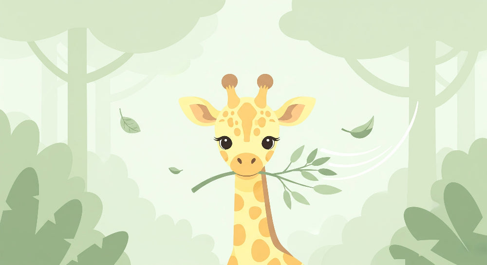 Detailed giraffe jungle mural wallpaper design pattern with green foliage by Kids-Mundo