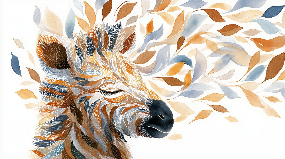 Detailed giraffe with floating leaves mural wallpaper design pattern by Kids-Mundo