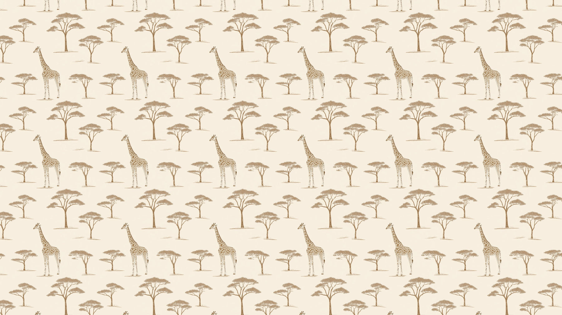 Detailed giraffe and acacia tree mural wallpaper design pattern in beige tones by Kids-Mundo