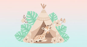 Detailed sleeping giraffe teepee mural wallpaper design pattern by Kids-Mundo