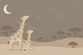 Detailed giraffe starry night mural wallpaper design pattern showing African safari scene by Kids-Mundo