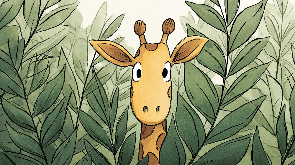 Detailed giraffe and tropical foliage mural wallpaper design pattern by Kids-Mundo