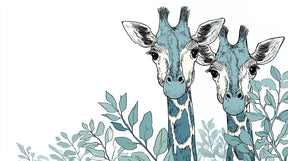 Detailed giraffe mural wallpaper design pattern with botanical foliage by Kids-Mundo